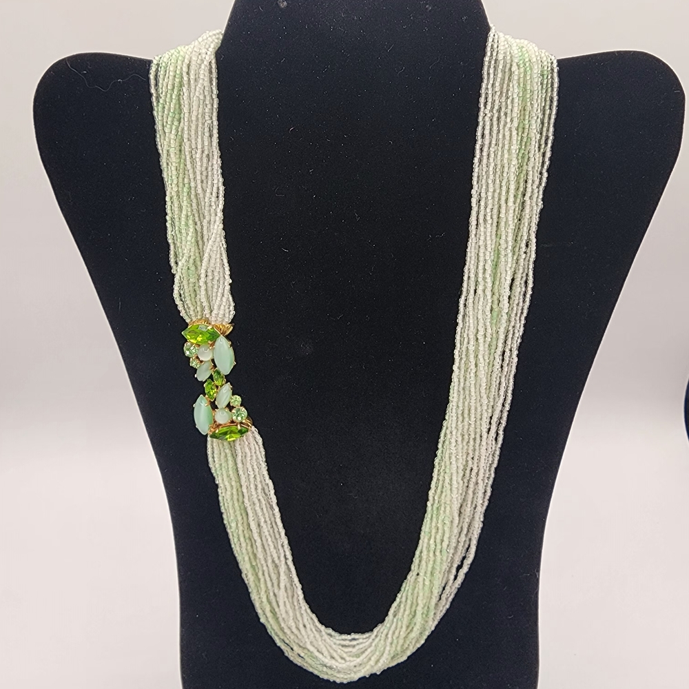 Elegant Green and White Beaded Necklace